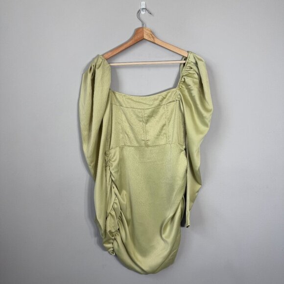 NWT PrettyLittleThing Puff Sleeve Corset Bodycon Mini Dress Womens 6 Olive Green - Picture 4 of 15